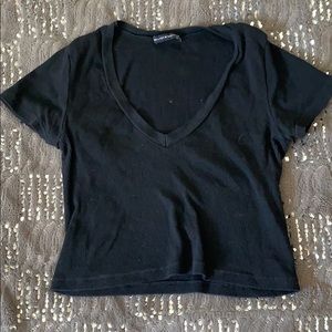 brandy melville black v neck cropped shirt
